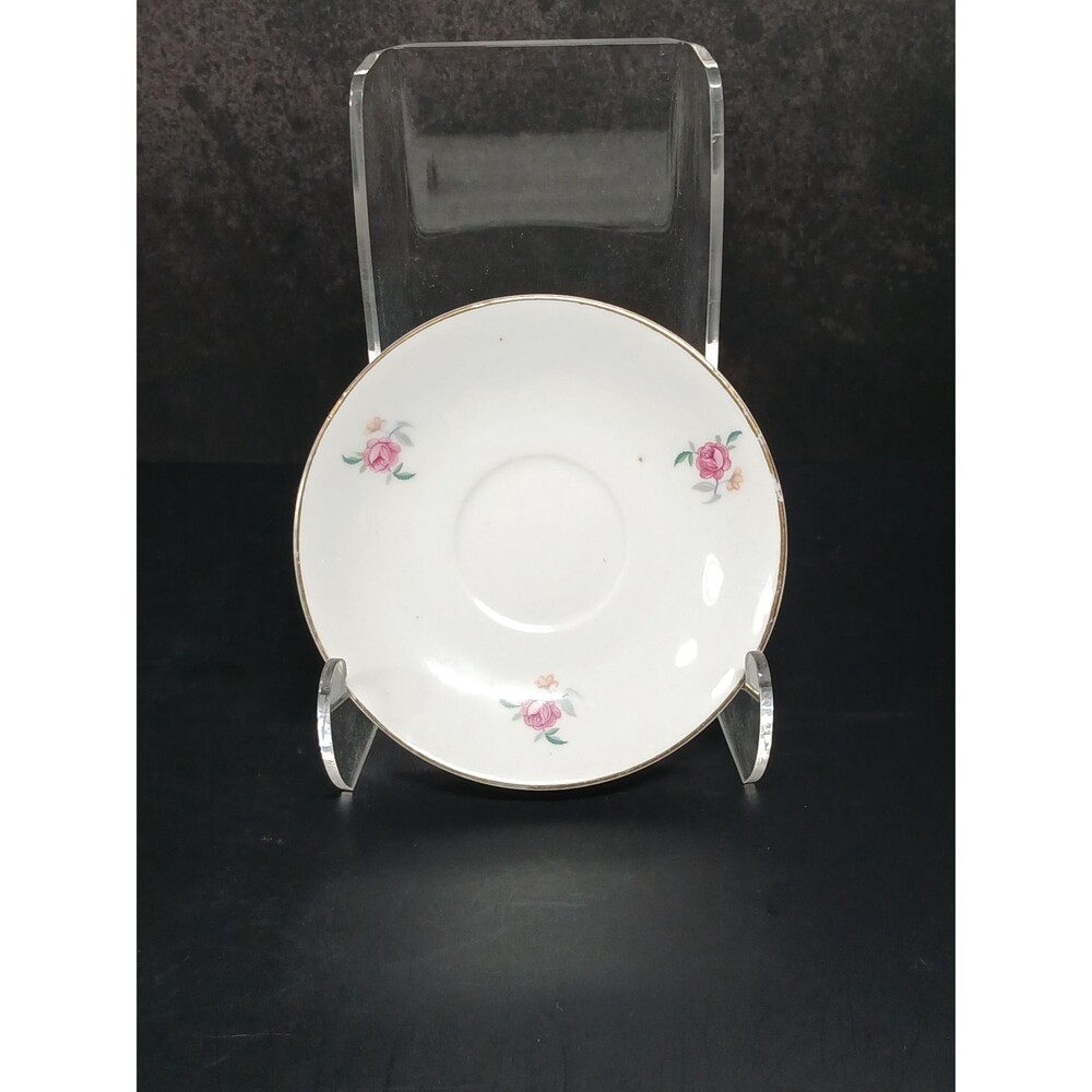 Czechoslovakian Porcelain Demitasse Saucer Pink Roses Gold Trim 1930s-50s Tea